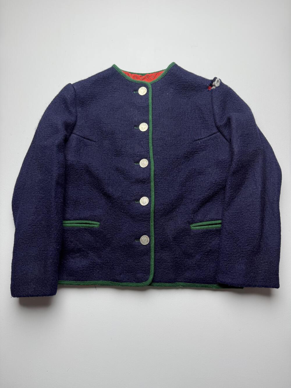 Vintage Boos Jacket Womens 38 Blue Wool Austrian Style Coin Buttons Lined 60's